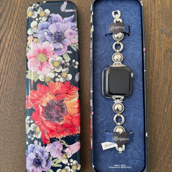 Brighton Accessories - Brighton Silver Link Watch Bracelet with Black Apple Watch Face